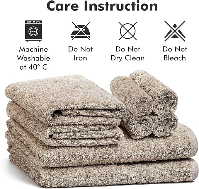 Bath Towels Set of 8 – 100% Cotton (Beige) Bathroom Towel Set Bale Includes 2 Bath, 2 Hand, 4 Face Towels – Soft, Absorbent & Quick Dry Towel for Bathroom, Spa, Kitchen, Hotel Use