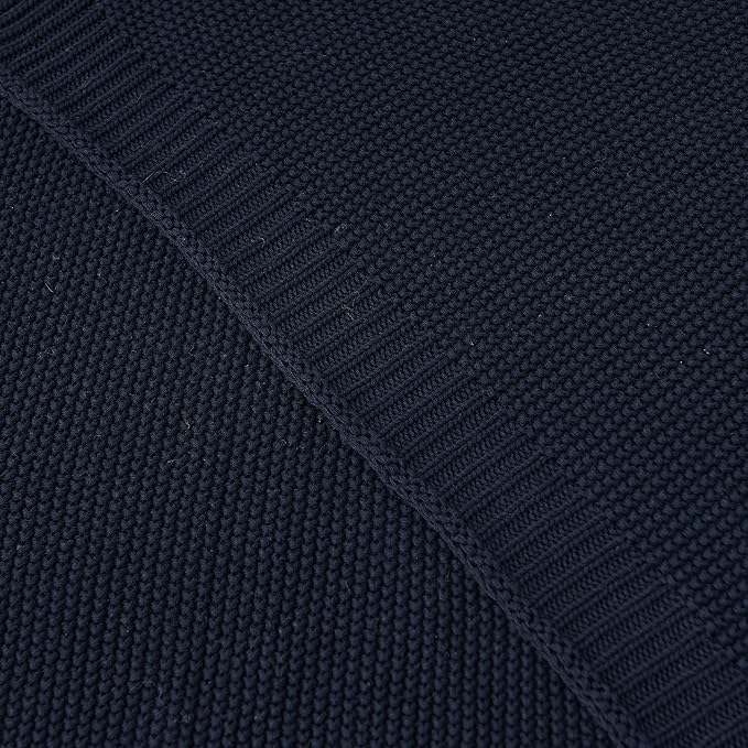 Longhui bedding Dark Navy Blue Cotton Cable Knit Throw Blanket for Couch Sofa Bed, Lightweight Home Decorative Throws, Bonus Laundering Bag, 50“ x 60” Machine Washable