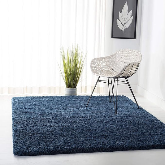 SAFAVIEH Fontana Shag Collection Accent Rug - 4' x 6', Blue, Solid Design, Non-Shedding & Easy Care, 2-inch Thick Ideal for High Traffic Areas in Entryway, Living Room, Bedroom (FNT800M)