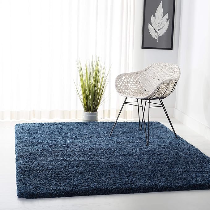 SAFAVIEH Fontana Shag Collection Area Rug - 9' x 12', Blue, Solid Design, Non-Shedding & Easy Care, 2-inch Thick Ideal for High Traffic Areas in Living Room, Bedroom (FNT800M)