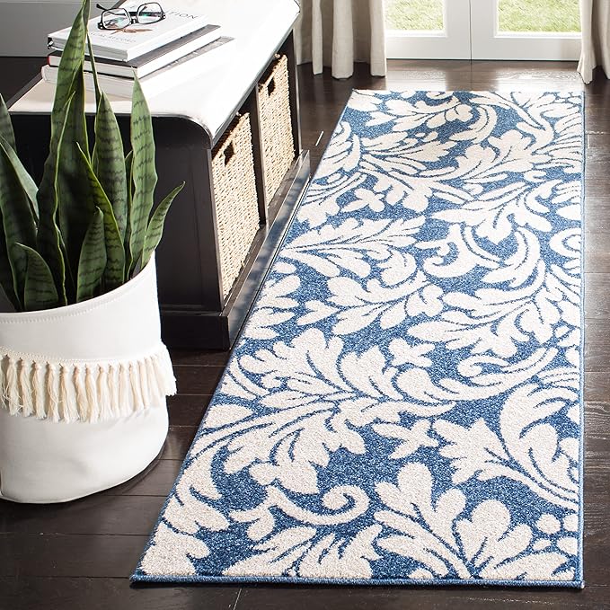 SAFAVIEH Amherst Collection Runner Rug - 2'3" x 7', Navy & Ivory, Floral Design, Non-Shedding & Easy Care, Ideal for High Traffic Areas in Living Room, Bedroom (AMT425P)