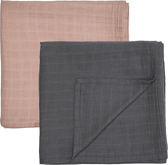 Baby Swaddle – Organic Cotton Muslin Baby Swaddles for Newborns 47” x 47” 2-Pack (Blush/Soft Grey)