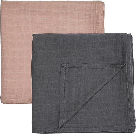 Baby Swaddle – Organic Cotton Muslin Baby Swaddles for Newborns 47” x 47” 2-Pack (Blush/Soft Grey)