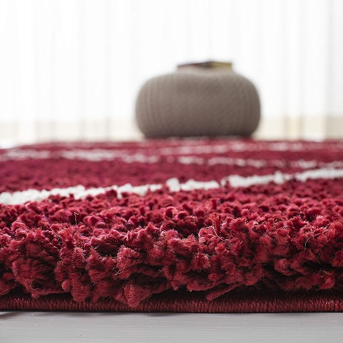 SAFAVIEH Hudson Shag Collection Runner Rug - 2'3" x 14', Red & Ivory, Modern Trellis Design, Non-Shedding & Easy Care, 2-inch Thick Ideal for High Traffic Areas in Living Room, Bedroom (SGH281R)