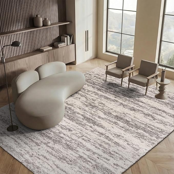 SAFAVIEH Area Rug 8x10 - Hudson Shag Collection - Large - Ivory & Grey, Non-Shedding & Easy Cleaning, Ultra Plush Thick Pile, Ideal for Living Room, Bedroom, Dining Space (SGH206A)