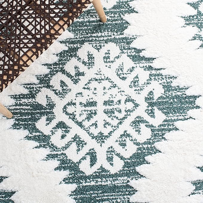 SAFAVIEH Moroccan Tassel Shag Collection Area Rug - 6'7" x 9'2", Green & Ivory, Boho Design, Non-Shedding & Easy Care, 2-inch Thick Ideal for High Traffic Areas in Living Room, Bedroom (MTS652Y)