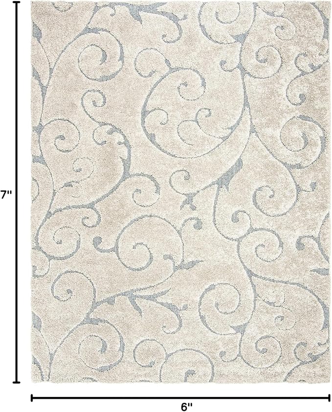 SAFAVIEH Florida Shag Collection Area Rug - 5'3" x 7'6", Beige & Blue Grey, Scroll Design, Non-Shedding & Easy to Clean, High-Low Plush Pile, Ideal for Living Room, Bedroom, Dining Space (SG455-1155)