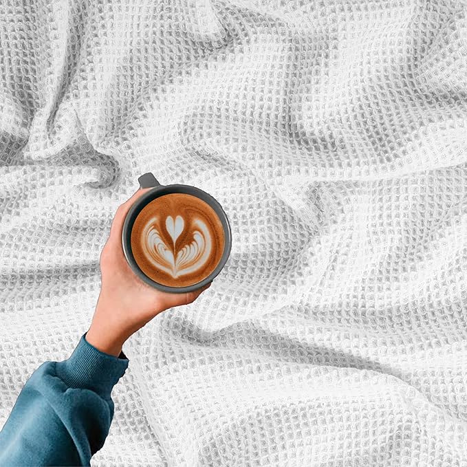 Bed & Bath Home Premium 100% Cotton Waffle Weave Blanket King Size – Soft Breathable Lightweight Comfort, Natural All-Season Bed Blanket, Easy-Care Bedspread for Bed & Couch (White)