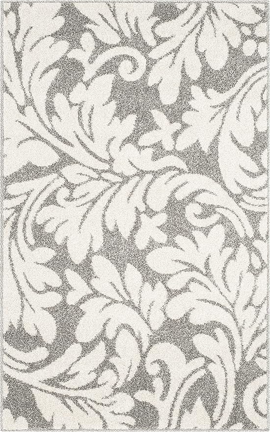 SAFAVIEH Amherst Collection Accent Rug - 2'6" x 4', Dark Grey & Beige, Floral Design, Non-Shedding & Easy Care, Ideal for High Traffic Areas in Entryway, Living Room, Bedroom (AMT425R)