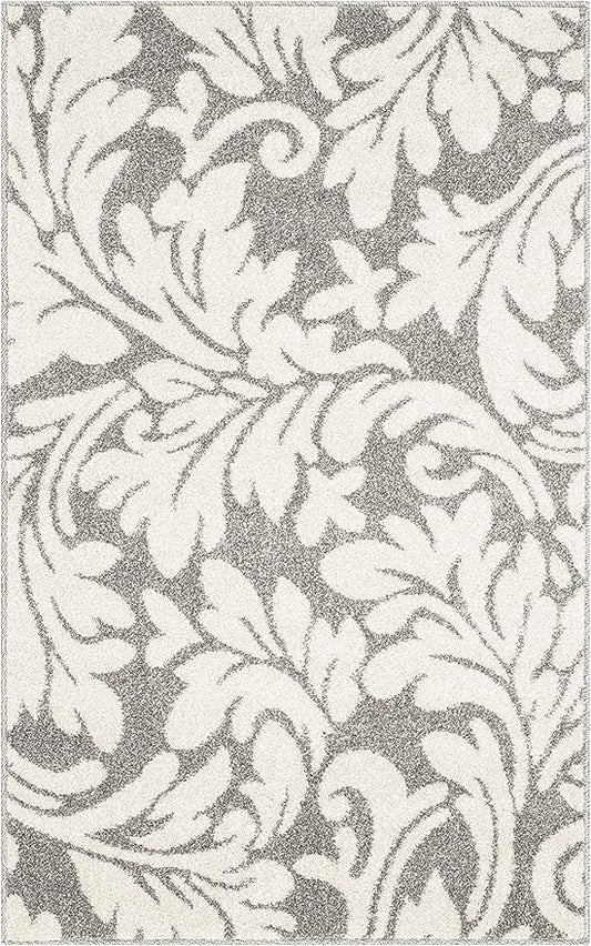SAFAVIEH Amherst Collection Accent Rug - 2'6" x 4', Dark Grey & Beige, Floral Design, Non-Shedding & Easy Care, Ideal for High Traffic Areas in Entryway, Living Room, Bedroom (AMT425R)