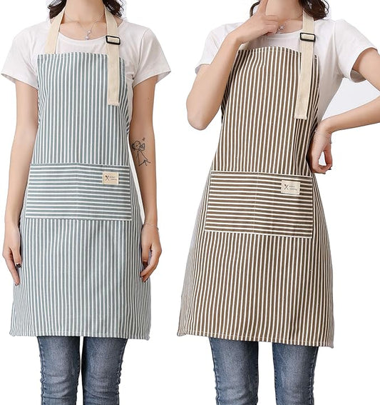 Lofekea Aprons 2 Pack Adjustable Bib Aprons with 2 Pockets Cotton Linen Cooking Kitchen Chef Apron for Women and Men