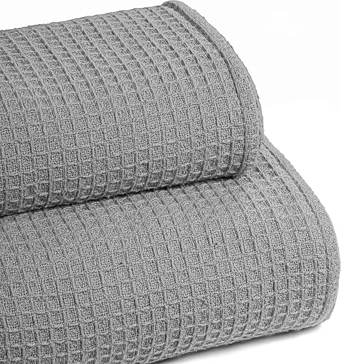 Bed & Bath Home Premium 100% Cotton Waffle Weave Blanket Queen Size – Soft Breathable Lightweight Comfort, Natural All-Season Bed Blanket, Easy-Care Bedspread for Bed & Couch (Light Grey)