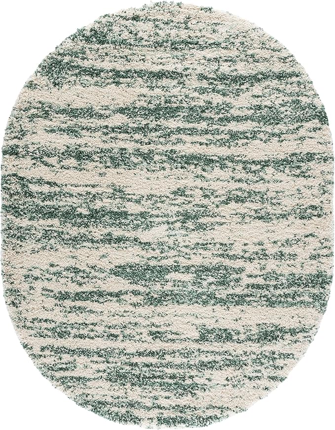 SAFAVIEH Hudson Shag Collection Area Rug - 6' x 8' Oval, Ivory & Green, Non-Shedding & Easy Cleaning, Plush Thick Pile, Ideal for Living Room, Bedroom, Dining Space (SGH206Y)