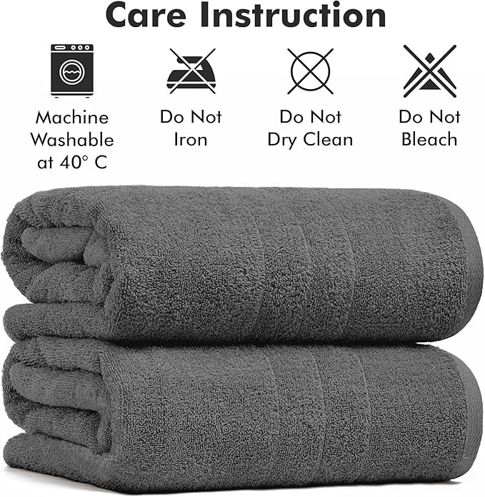 Bath Sheets – Extra Large Bathroom Sheet Set – Pack of 2 Jumbo Towels Dark Grey (71x35in) – 100% Cotton Soft Quick Dry Large Bath Towels for Adults Hotel Spa Bathroom Use