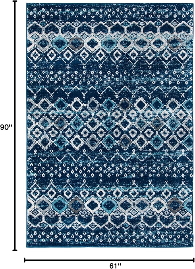 SAFAVIEH Amsterdam Collection Area Rug - 5'1" x 7'6", Navy & Beige, Moroccan Boho Design, Non-Shedding & Easy Care, Ideal for High Traffic Areas in Living Room, Bedroom (AMS108N)