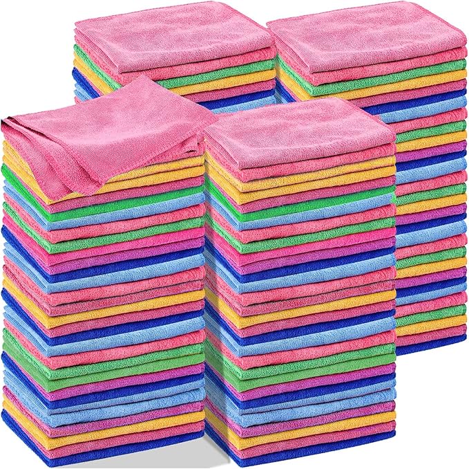 Preboun 300 Pack 12 x 16 Inch Microfiber Cleaning Cloth Bulk Multipurpose Reusable Washable Cleaning Rags Absorbent Towels for House, Kitchen, Car, Office, Window(Multicolor)
