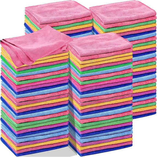Preboun 300 Pack 12 x 16 Inch Microfiber Cleaning Cloth Bulk Multipurpose Reusable Washable Cleaning Rags Absorbent Towels for House, Kitchen, Car, Office, Window(Multicolor)