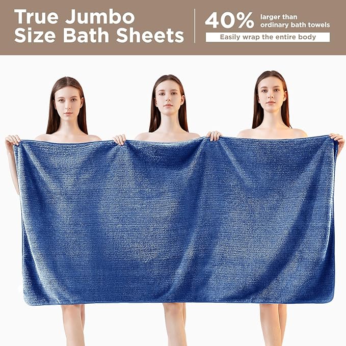 Oversized Bath Towels 8 Piece Towel Set, 2 Extra Large Bath Sheets, 2 Hand, 4 Washcloths, Luxury Soft Super Absorbent Thick Shower Towels for Bathroom, Spa & Hotel, Quick Dry, Navy Blue