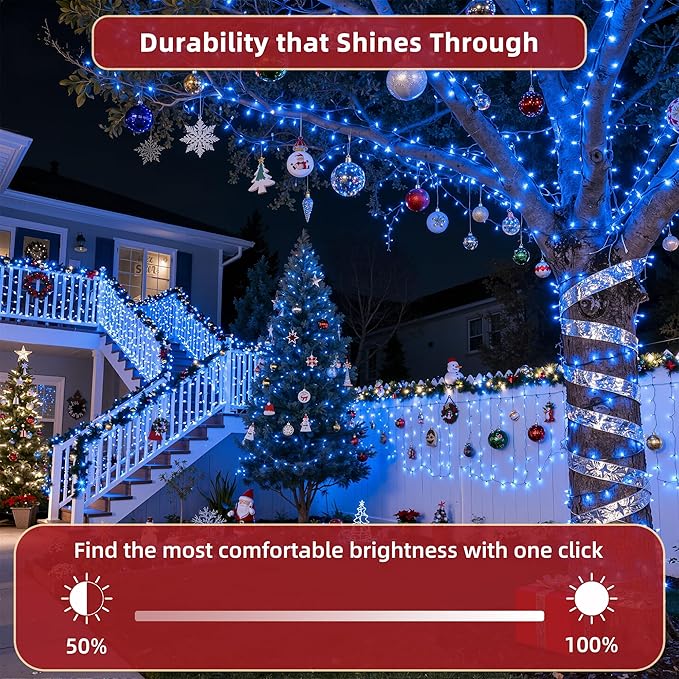 300 LED Outdoor Christmas Lights 75ft, 12 Lighting Modes Indoor String Lights Dimmable & Timer Memory, Outsite Waterproof Tree Lights for Xmas Room Garden Wedding Party Holiday Decorations Blue
