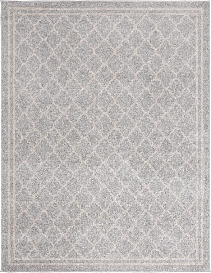 SAFAVIEH Amherst Collection Area Rug - 8' x 10', Light Grey & Beige, Moroccan Trellis Design, Non-Shedding & Easy Care, Ideal for High Traffic Areas in Living Room, Bedroom (AMT422B)
