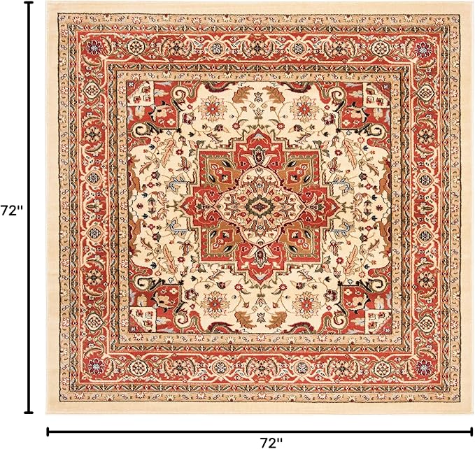 SAFAVIEH Lyndhurst Collection Area Rug - 6' Square, Ivory & Rust, Traditional Oriental Design, Non-Shedding & Easy Care, Ideal for High Traffic Areas in Living Room, Bedroom (LNH330R)