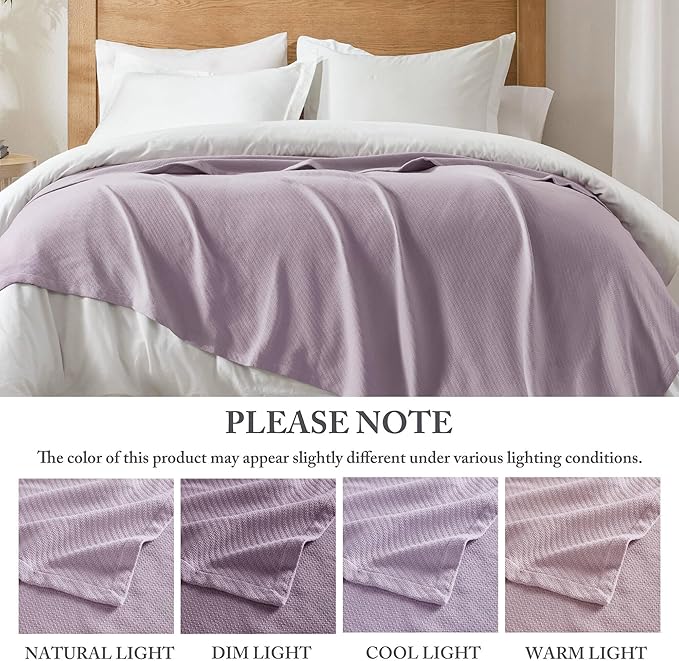 Madison Park Liquid Cotton Blanket Breathable, Softer Ring Spun Weave, Diamond Motif, Luxurious 100% Cotton All Seasons Lightweight Summer Blanket for Bed, Couch, Office, Lilac, Full/Queen