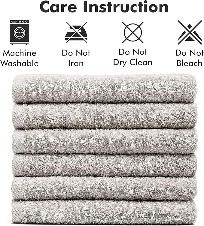100% Cotton Hand Towels for Bathroom – Soft & Absorbent Towel Set– Pack of 6 Small Towel (34x20in) – Quick Dry Luxury Cotton Hand Towels – Light Grey