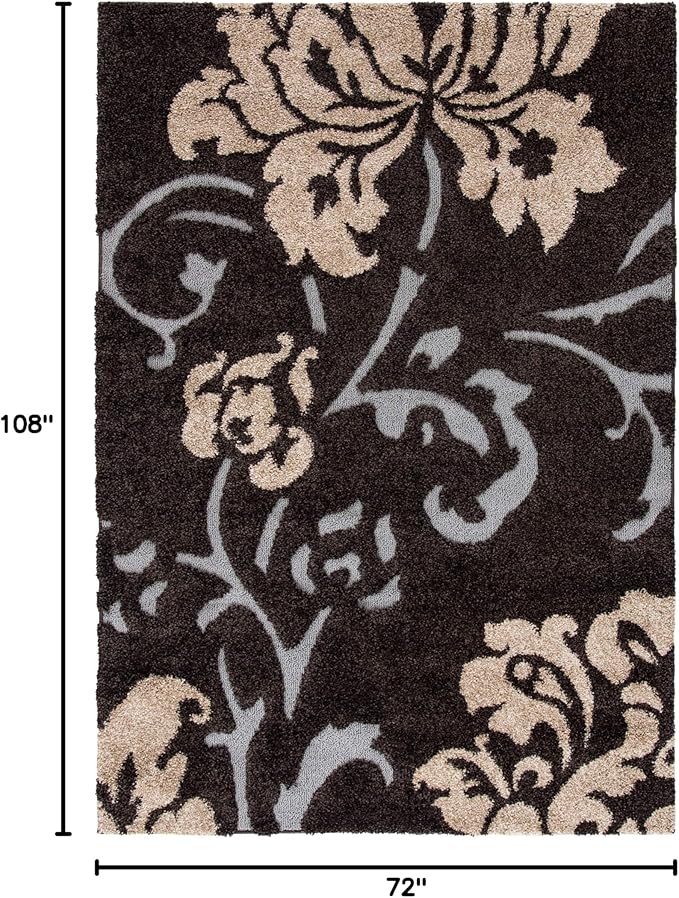 SAFAVIEH Florida Shag Collection Area Rug - 6' x 9', Dark Brown & Smoke, Floral Design, Non-Shedding & Easy Care, 1.2-inch Thick Ideal for High Traffic Areas in Living Room, Bedroom (SG458-2879)