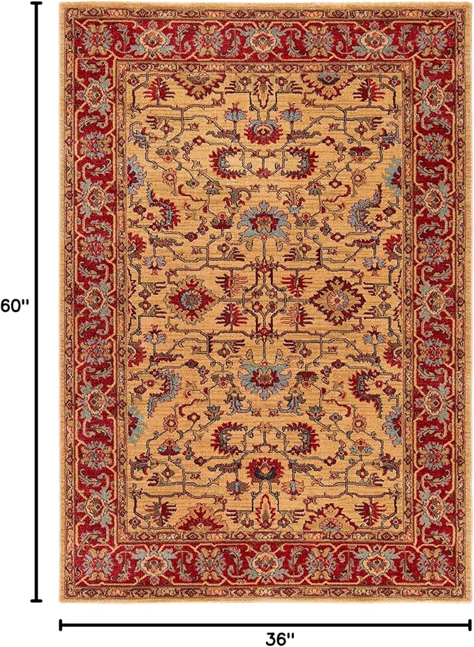 SAFAVIEH Mahal Collection Accent Rug - 3' x 5', Beige & Red, Traditional Oriental Design, Non-Shedding & Easy Care, Ideal for High Traffic Areas in Entryway, Living Room, Bedroom (MAH693B)