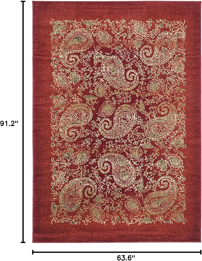 SAFAVIEH Lyndhurst Collection Area Rug - 5'3" x 7'6", Red & Multi, Traditional Paisley Design, Non-Shedding & Easy Care, Ideal for High Traffic Areas in Living Room, Bedroom (LNH224B)
