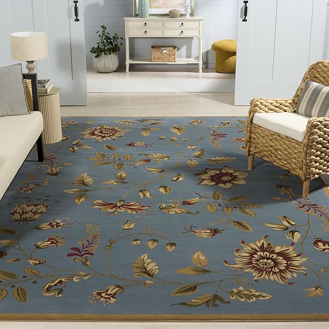 SAFAVIEH Lyndhurst Collection Area Rug - 8'9" x 12', Blue & Multi, Traditional Floral Design, Non-Shedding & Easy Care, Ideal for High Traffic Areas in Living Room, Bedroom (LNH552-6591)