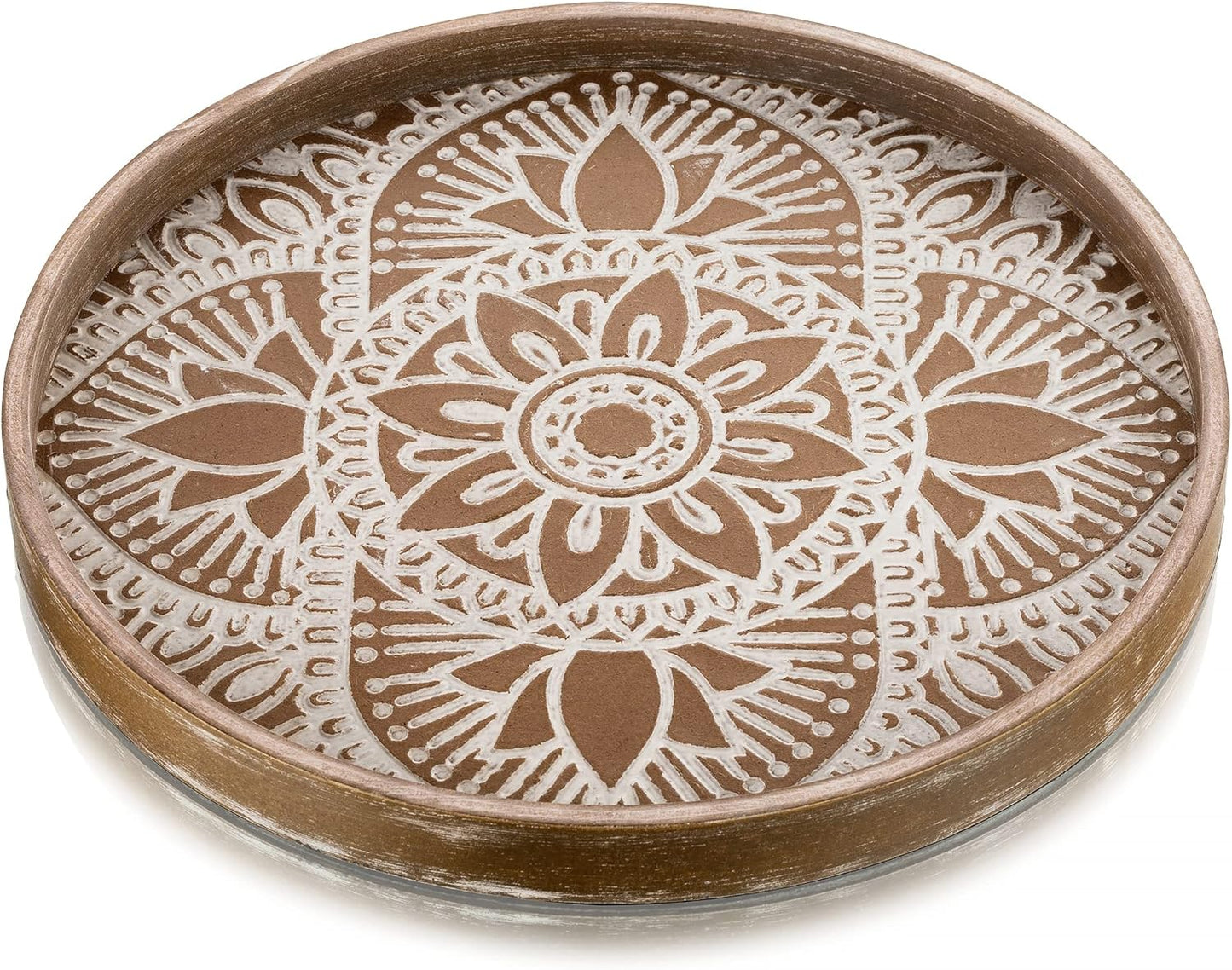 Round Boho Wood Tray Set — Farmhouse Centerpiece, Set of 2
