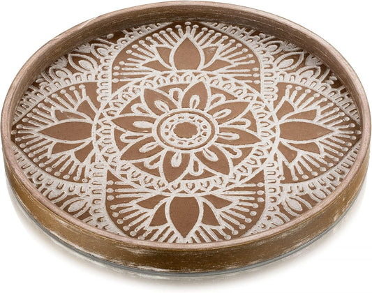 Round Boho Wood Tray Set — Farmhouse Centerpiece, Set of 2