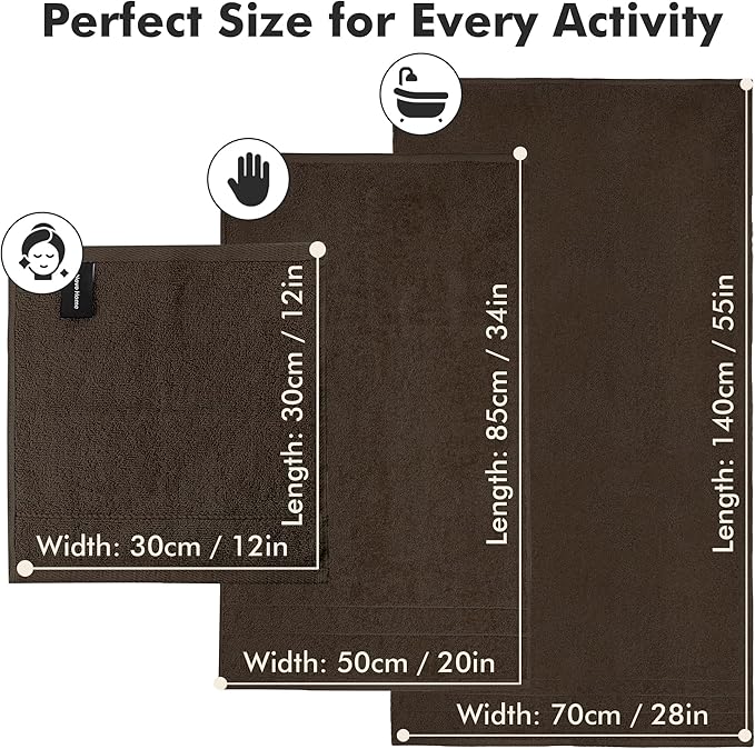 Bath Towels Set of 8 – 100% Cotton (Dark Brown) Bathroom Towel Set Bale Includes 2 Bath, 2 Hand, 4 Face Towels – Soft, Absorbent & Quick Dry Towel for Bathroom, Spa, Kitchen, Hotel Use