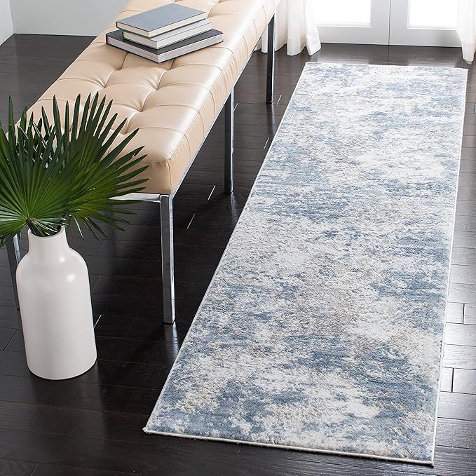 SAFAVIEH Amelia Collection Area Rug - 6'7" Square, Grey & Ivory, Modern Abstract Design, Non-Shedding & Easy Care, Ideal for High Traffic Areas in Living Room, Bedroom (ALA705G)