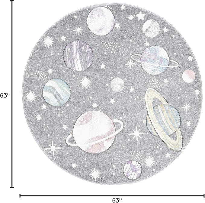 SAFAVIEH Carousel Kids Collection 5'3" Round Grey/Lavender CRK103F Outer Space Area Rug