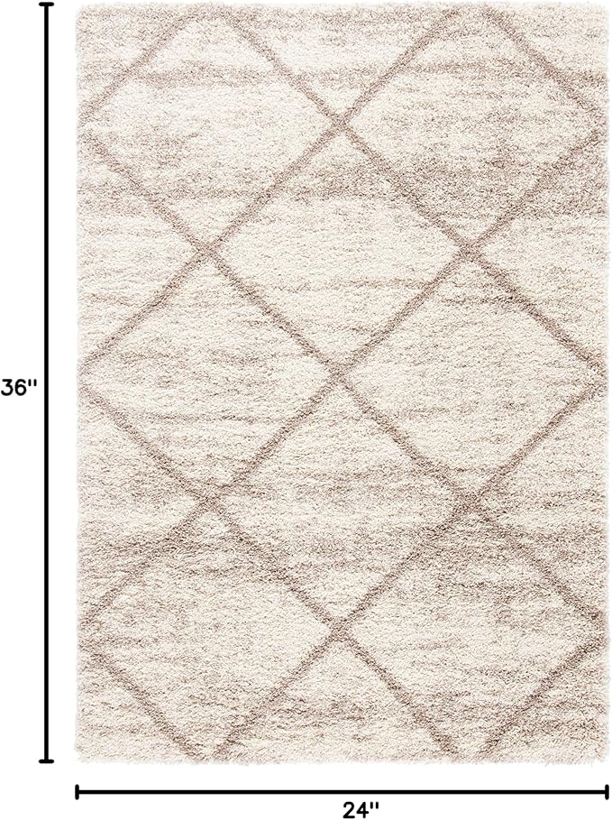 SAFAVIEH Hudson Shag Collection Accent Rug - 2' x 3', Multi Ivory & Beige, Trellis Design, Non-Shedding & Easy Care, 2-inch Thick Ideal for High Traffic Areas in Living Room, Bedroom (SGH281H)
