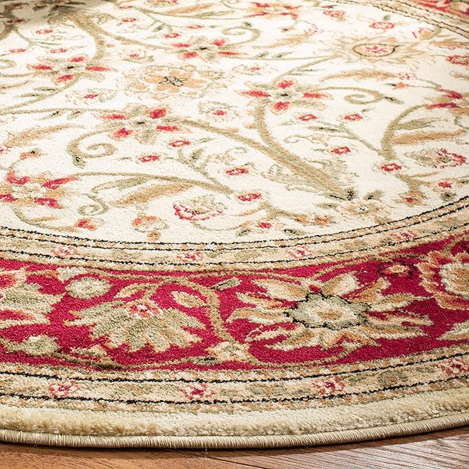 SAFAVIEH Lyndhurst Collection Area Rug - 5'3" Round, Ivory & Red, Traditional Oriental Design, Non-Shedding & Easy Care, Ideal for High Traffic Areas in Living Room, Bedroom (LNH212K)