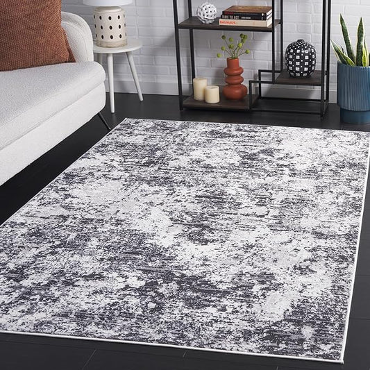 SAFAVIEH Amelia Collection Area Rug - 6'7" Square, Charcoal & Ivory, Modern Abstract Design, Non-Shedding & Easy Care, Ideal for High Traffic Areas in Living Room, Bedroom, Dining (ALA705H-7SQ)