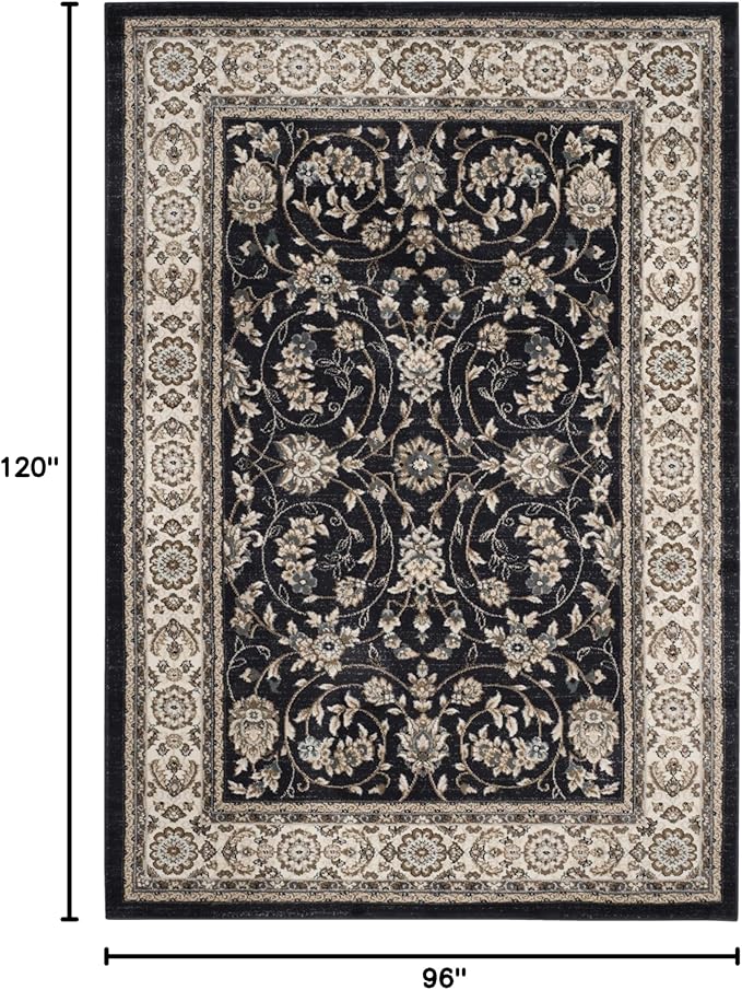 SAFAVIEH Lyndhurst Collection Area Rug - 8' x 10', Anthracite & Cream, Traditional Oriental Design, Non-Shedding & Easy Care, Ideal for High Traffic Areas in Living Room, Bedroom (LNH340D)