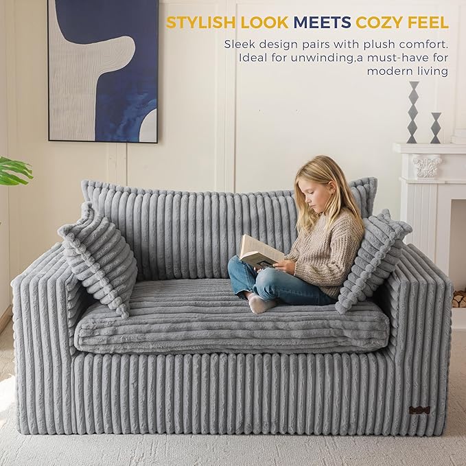 MAXYOYO 59" Bean Bag Sofa Couch, Loveseat Boneless Couch in a Box, Upholstered Small Mini Sofa with Deep Seating for Living Room Bedroom Office Apartment, No Assembly, Dark Grey