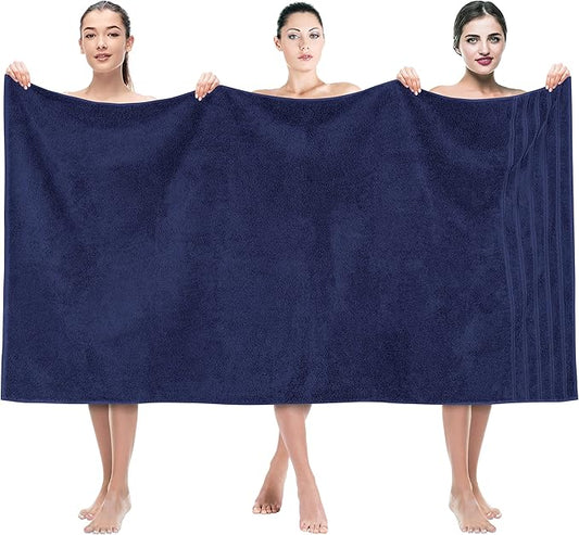 American Soft Linen 35x70 Jumbo Large Bath Towel, 600 GSM 100% Cotton Turkish Bath Sheet, Oversized Luxury Bath Towel for Bathroom Beach and Pool, Navy Blue