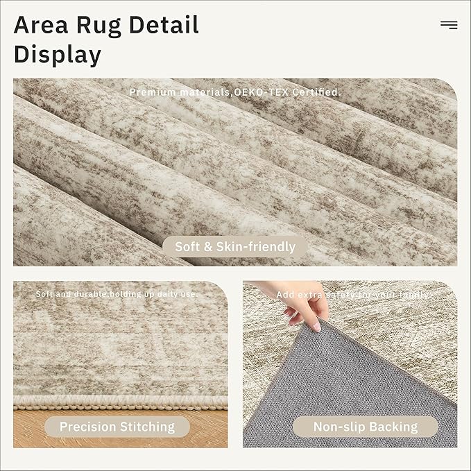 Runner Rug 2'6" x 16' Washable Non-Slip 2.5x16 ft Long Runner Rugs for Kitchen Bathroom Laundry Room Vintage Ultra Thin Runners for Hallway Entryway Brown