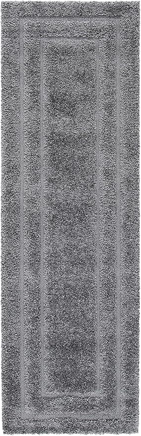 SAFAVIEH Florida Shag Collection Runner Rug - 2'3" x 11', Grey & Grey, Border Design, Non-Shedding & Easy Care, 1.2-inch Thick Ideal for High Traffic Areas in Living Room, Bedroom (SG454-8080)