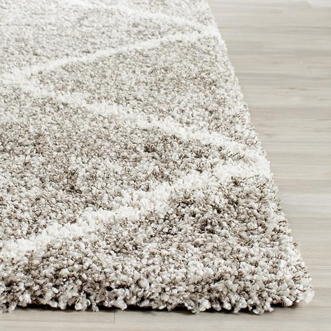 SAFAVIEH Hudson Shag Collection Runner Rug - 2'3" x 16', Grey & Ivory, Modern Trellis Design, Non-Shedding & Easy Care, 2-inch Thick Ideal for High Traffic Areas in Living Room, Bedroom (SGH281B)