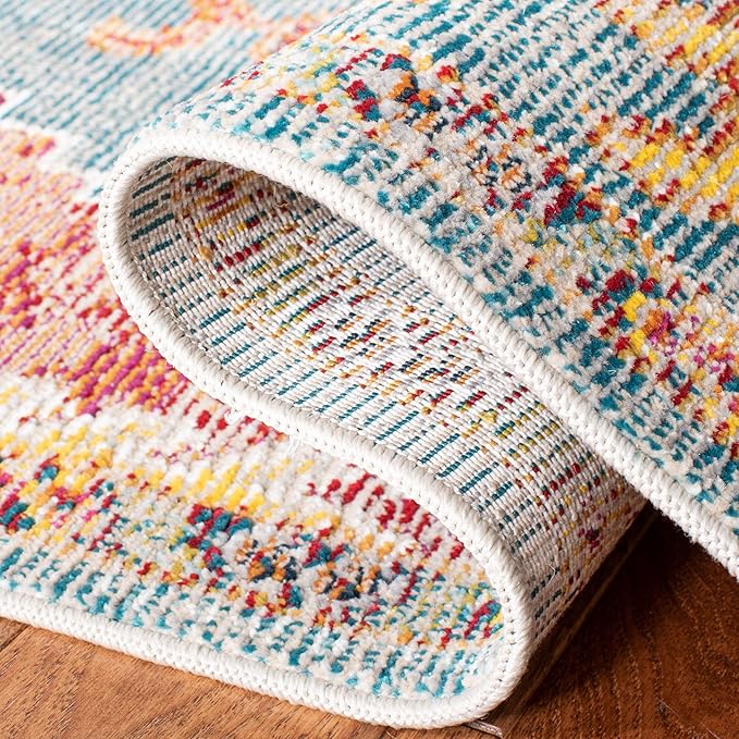 SAFAVIEH Crystal Collection Accent Rug - 2'2" x 5', Orange & Teal, Medallion Distressed Design, Non-Shedding & Easy Care, Ideal for High Traffic Areas in Entryway, Living Room, Bedroom (CRS501K)