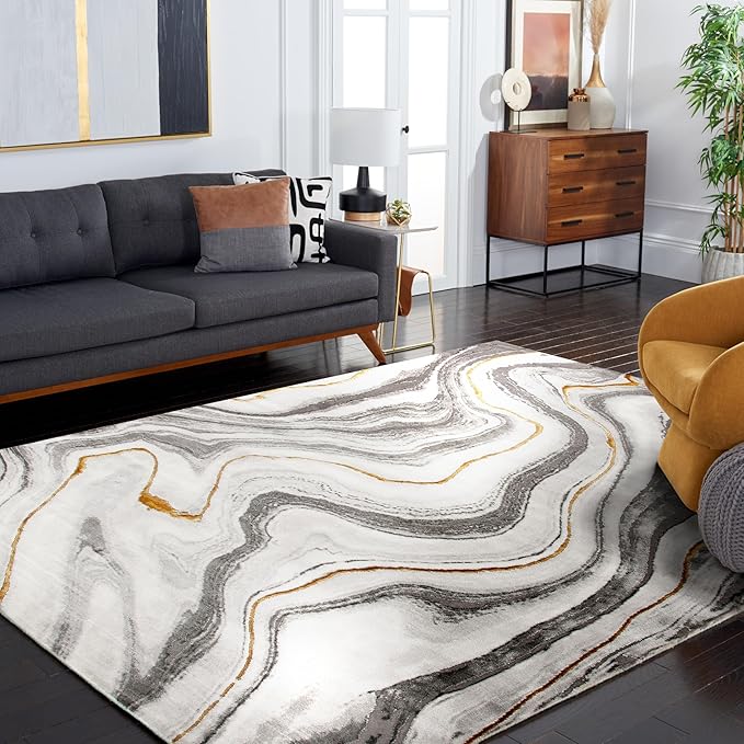 SAFAVIEH Craft Collection X-Large Area Rug - 12' x 15', Grey & Gold, Modern Abstract Design, Non-Shedding & Easy Care, Ideal for High Traffic Areas in Living Room, Bedroom (CFT819F)