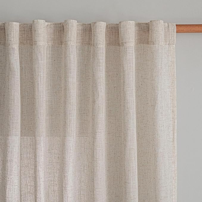 MYSKY HOME Natural Linen Curtains for Living Room, Semi Sheer Curtains & Drapes 84 inches Length 2 Panels Set Farmhouse Country Style Back Tab Draperies for Sliding Glass Door, 50" Wide, Linen