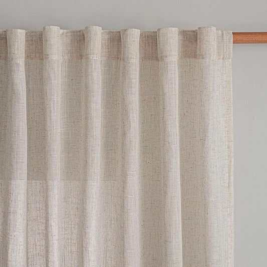 MYSKY HOME Extra Long Curtains for Living Room, Natural Linen Window Curtain Drapes for Sliding Glass Door Soft Boho Light Filtering Semi Sheer Backdrop Panels, 50 x 108 Inches, 2 Pieces