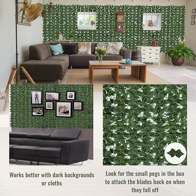 Artificial Ivy Privacy Fence Screen: 144 "x 72" (72 Sqft) Anti-Ultraviolet Artificial Hedge Grass Wall, Used for Indoor and Outdoor Green Background, Garden Greening Decoration